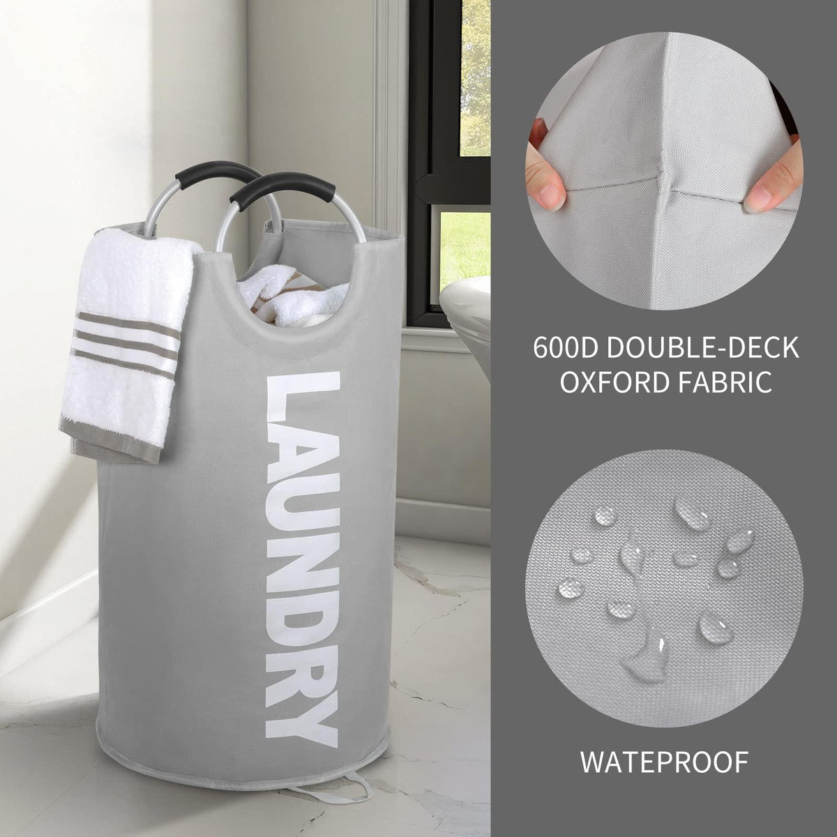 115L Collapsible Laundry Hamper — Light Gray