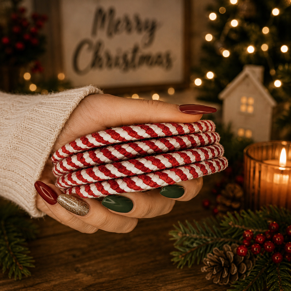 Candy Cane Braided Coasters — Set of 4