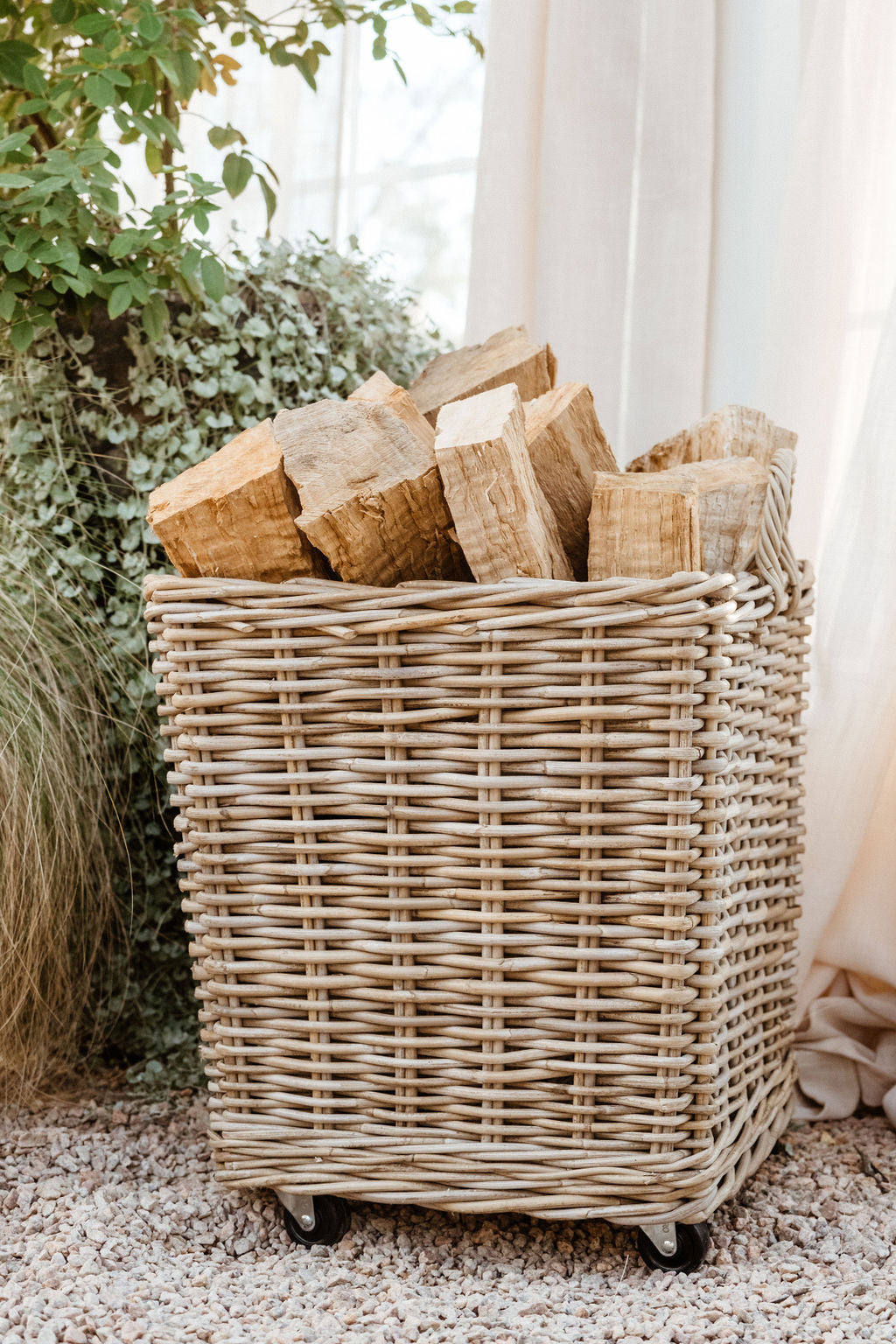 Rolling Rattan Storage Basket
