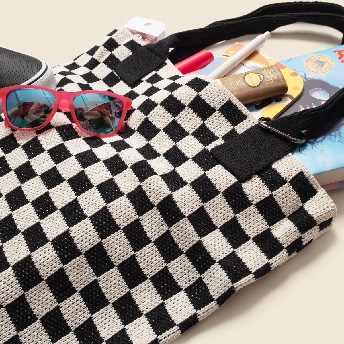 CASUPO Black & White Checkered Cotton Tote