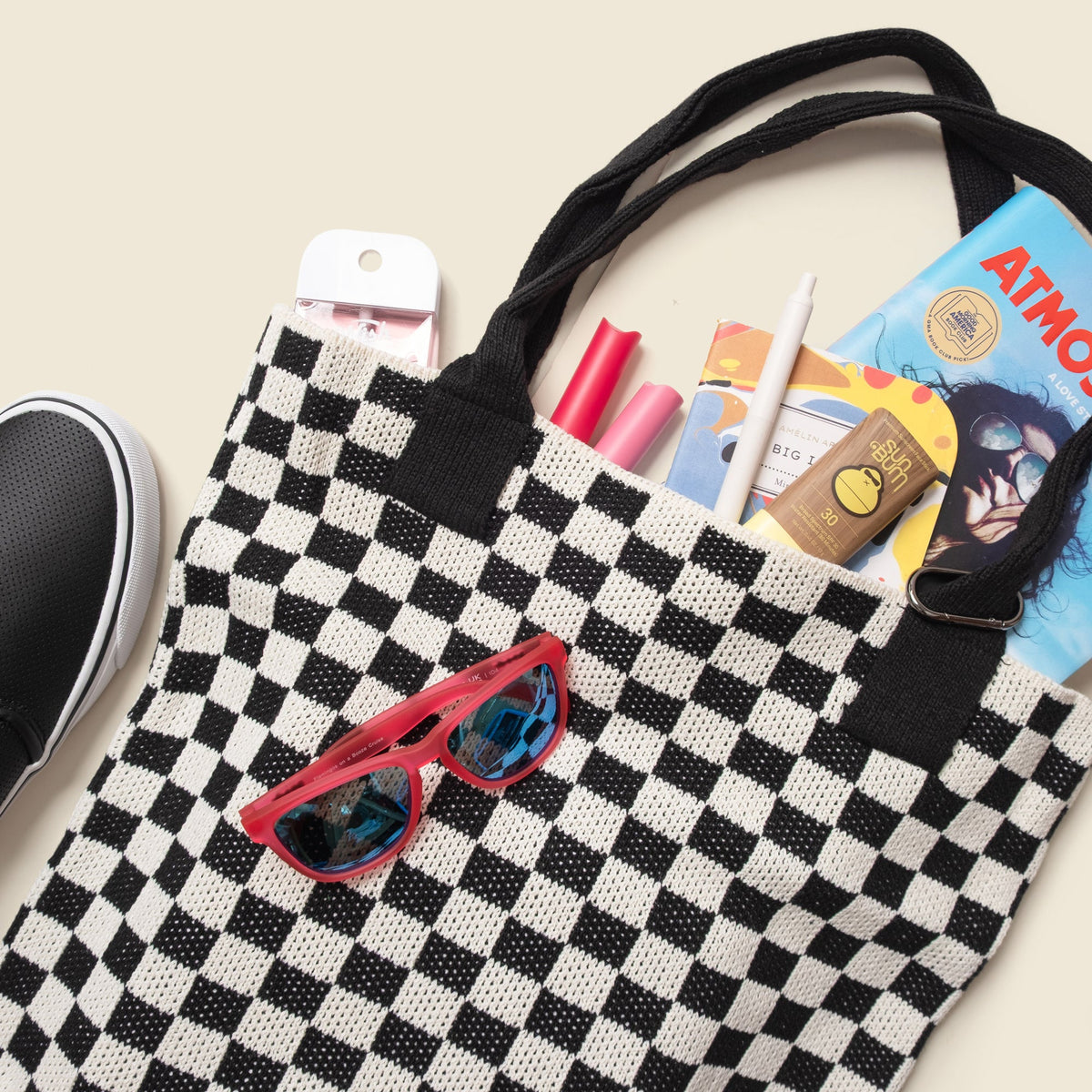 CASUPO Black & White Checkered Cotton Tote