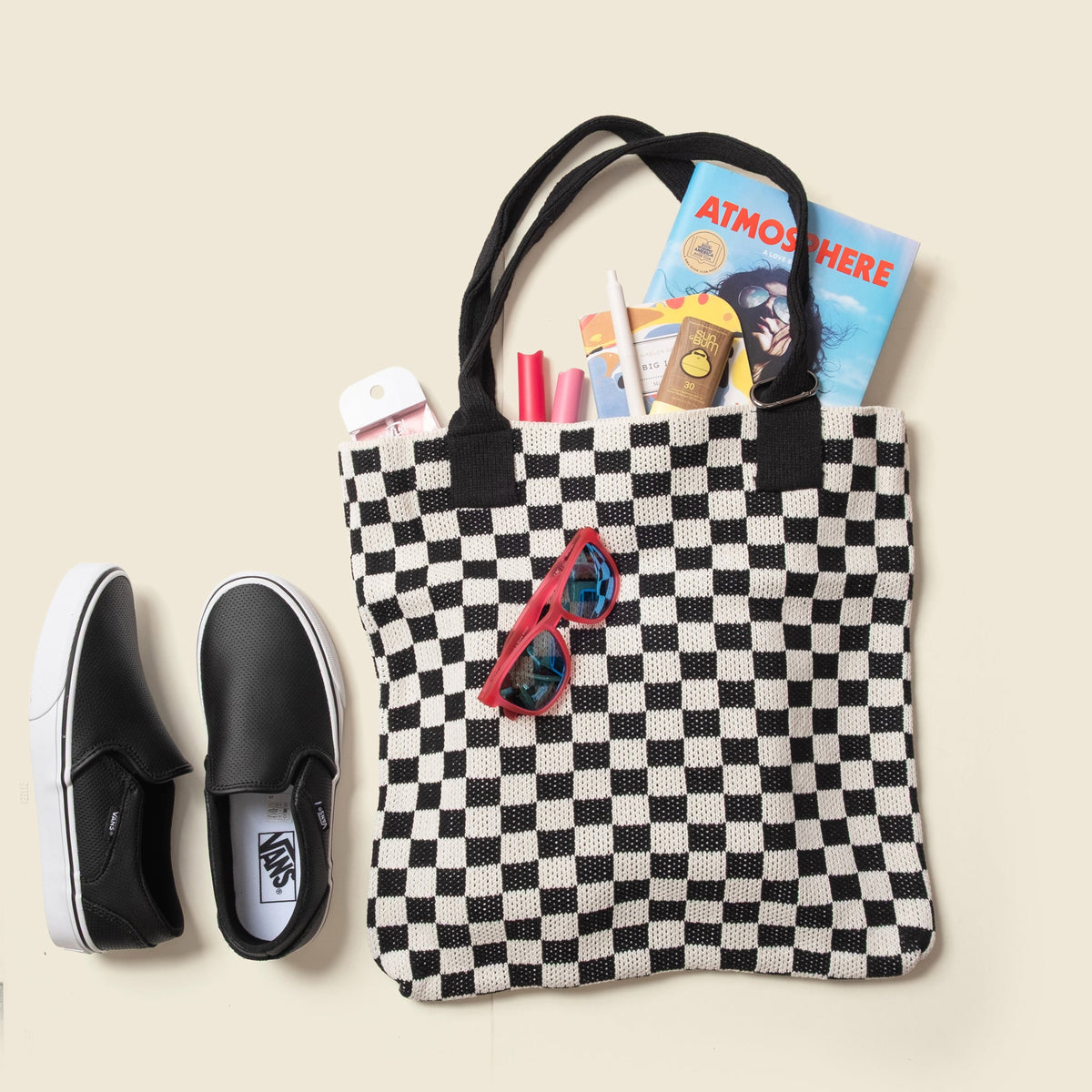 CASUPO Black & White Checkered Cotton Tote