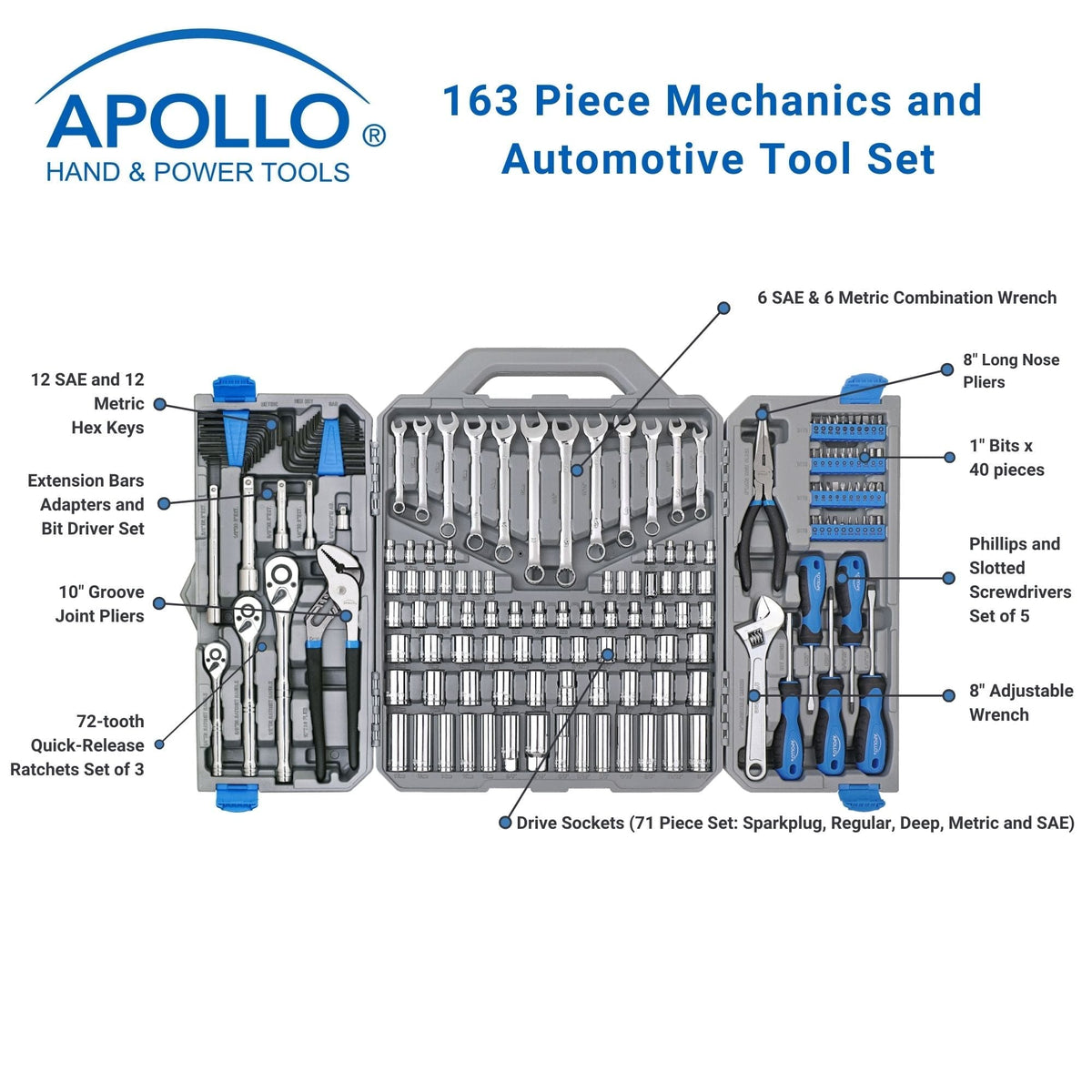 Apollo 163-Piece SAE & Metric Mechanics Tool Kit