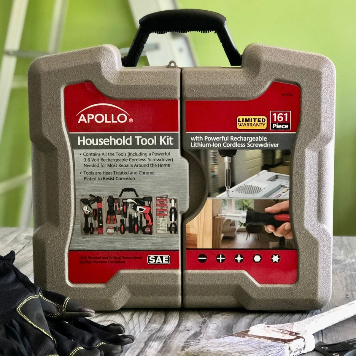 Apollo 161-Piece Home Tool Kit with Cordless Screwdriver