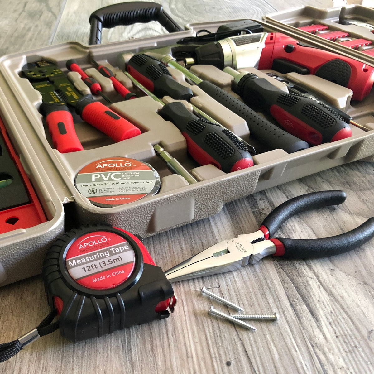 Apollo 161-Piece Home Tool Kit with Cordless Screwdriver