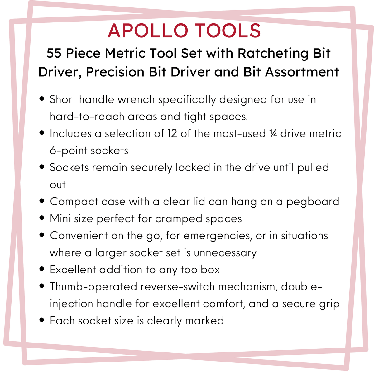 Apollo 55-Piece Metric Ratcheting Driver & Socket Set