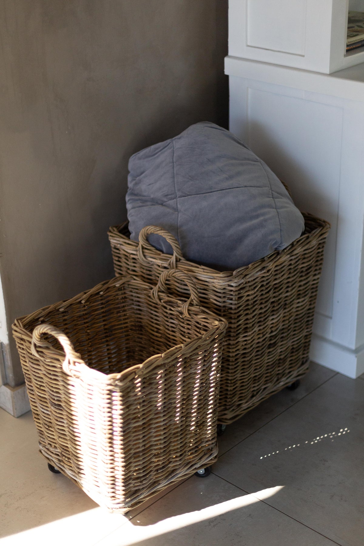 Rolling Rattan Storage Basket