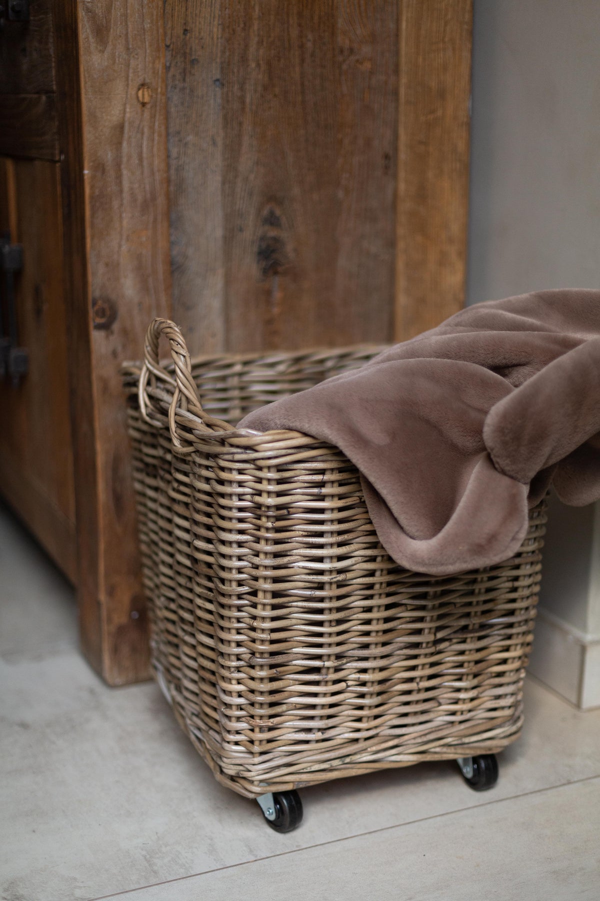 Rolling Rattan Storage Basket