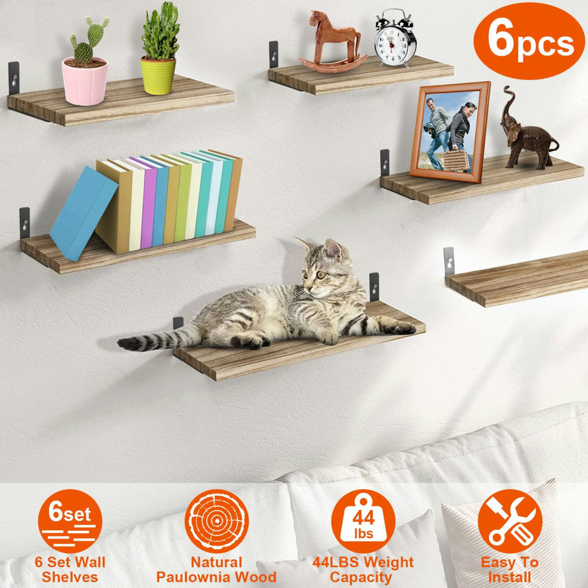 6-Piece Floating Wall Shelf Set – Dark Brown