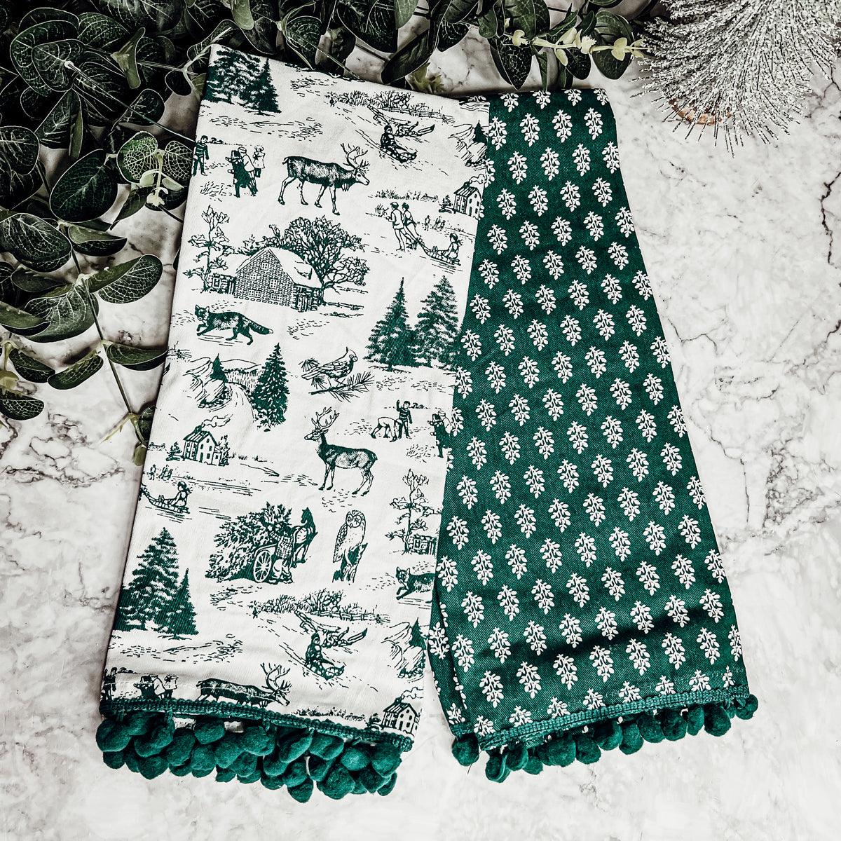 Forest Green Christmas Cotton Dish Towels — Set of 2