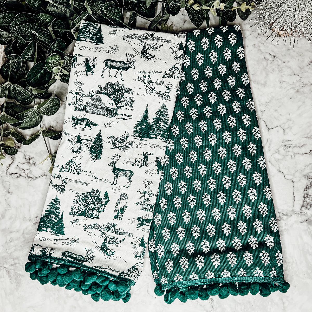 Forest Green Christmas Cotton Dish Towels — Set of 2