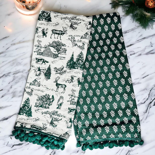 Forest Green Christmas Cotton Dish Towels — Set of 2