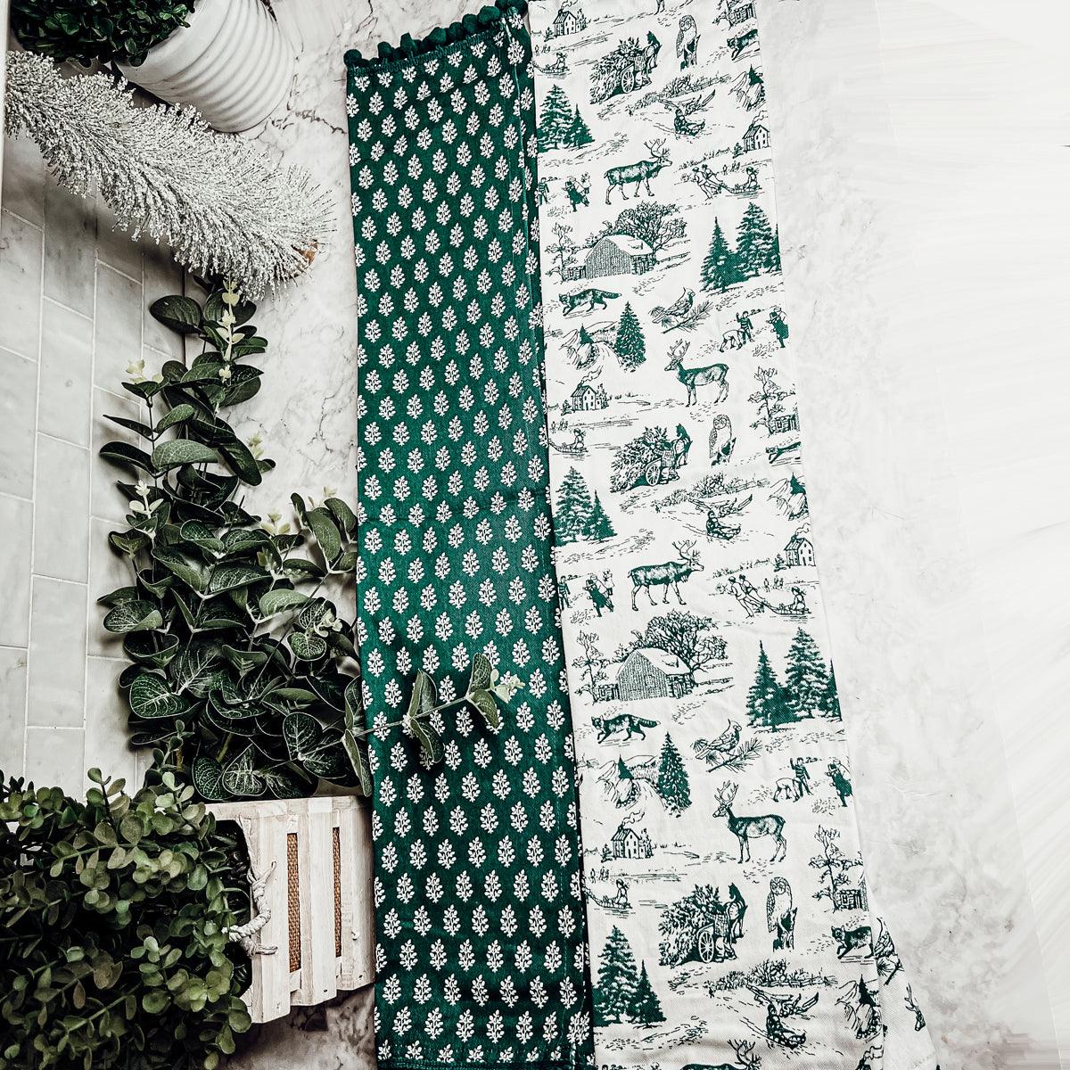 Forest Green Christmas Cotton Dish Towels — Set of 2