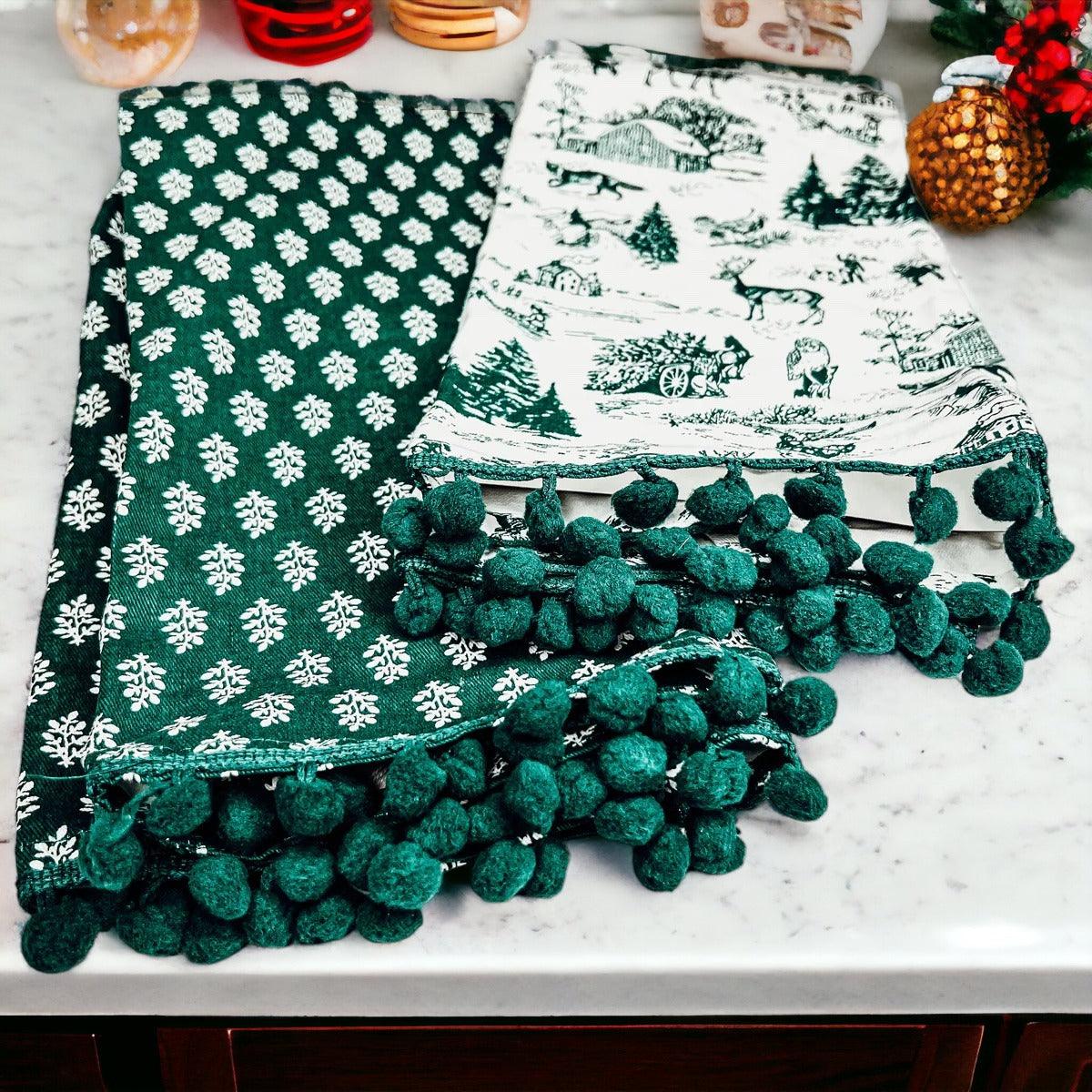 Forest Green Christmas Cotton Dish Towels — Set of 2