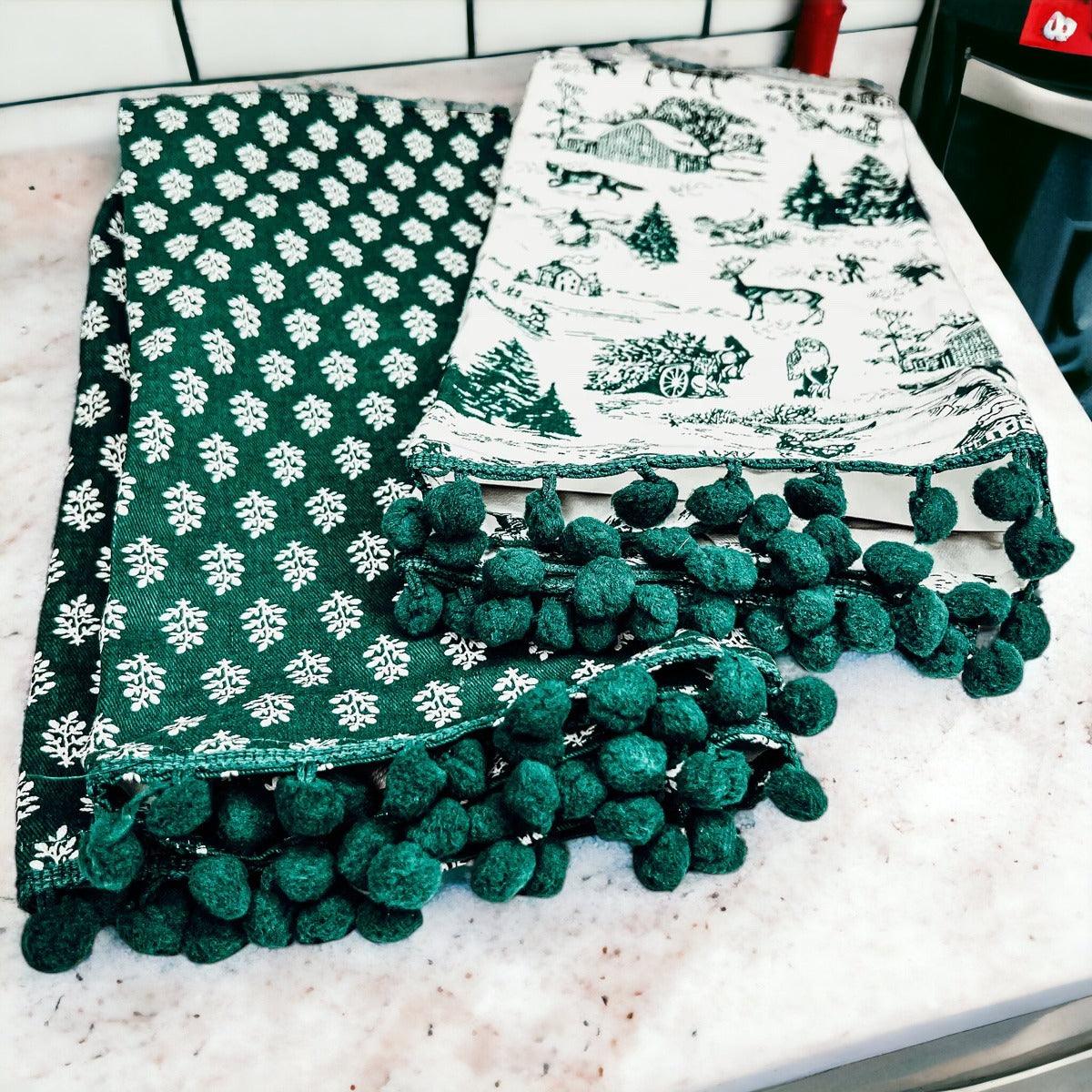 Forest Green Christmas Cotton Dish Towels — Set of 2