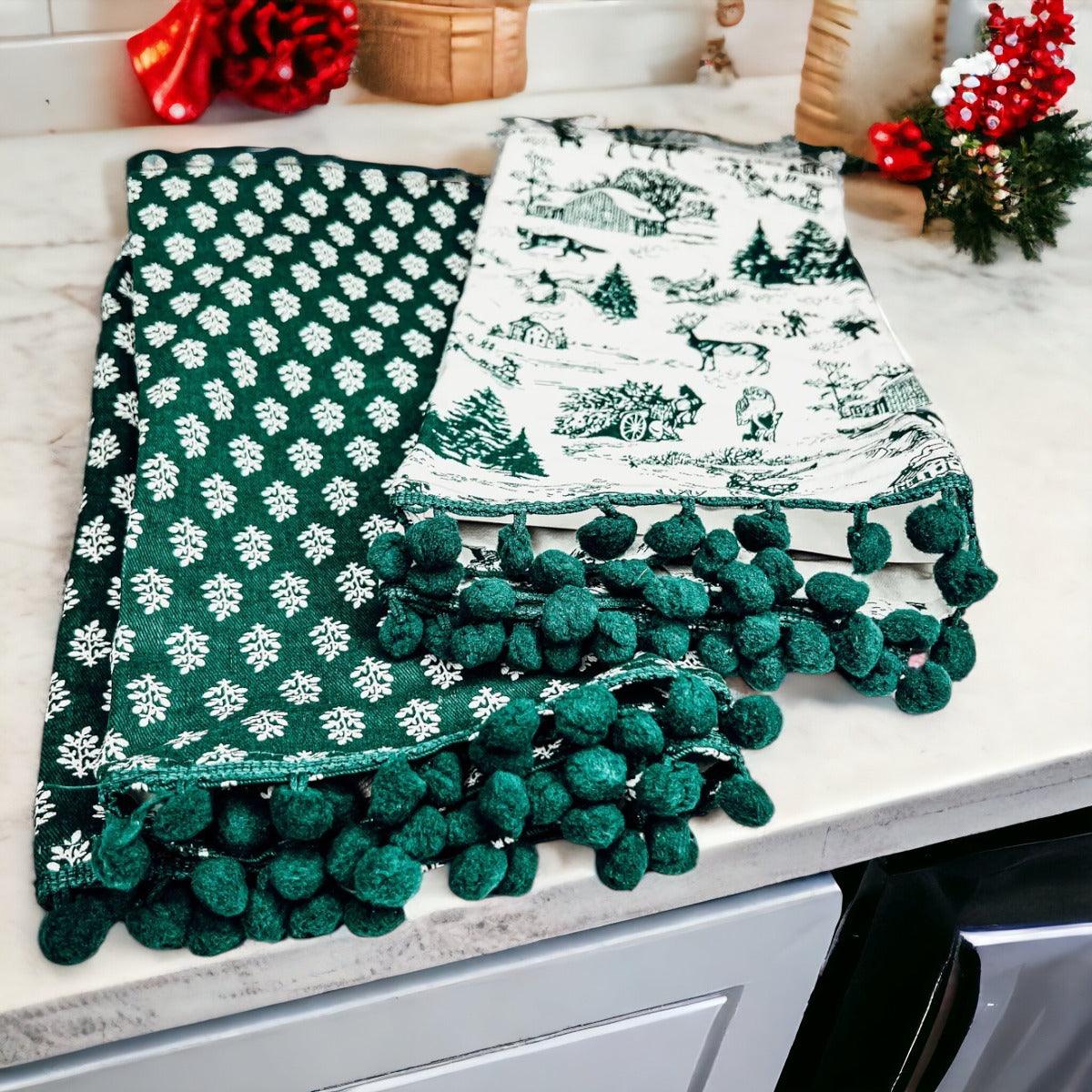 Forest Green Christmas Cotton Dish Towels — Set of 2