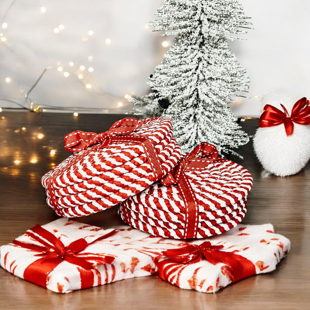 Candy Cane Braided Coasters — Set of 4