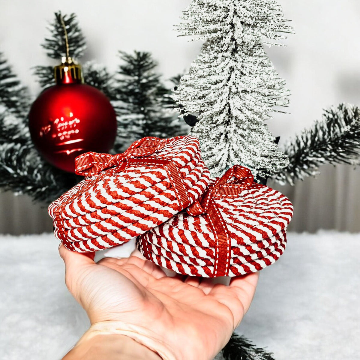 Candy Cane Braided Coasters — Set of 4