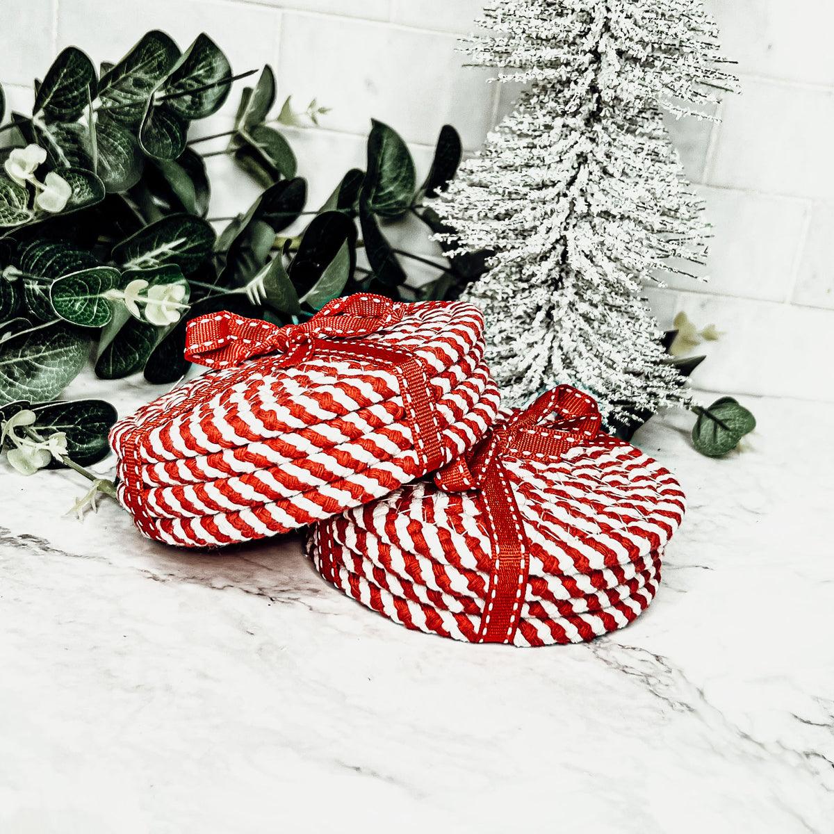 Candy Cane Braided Coasters — Set of 4