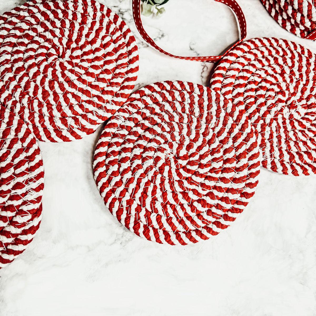 Candy Cane Braided Coasters — Set of 4