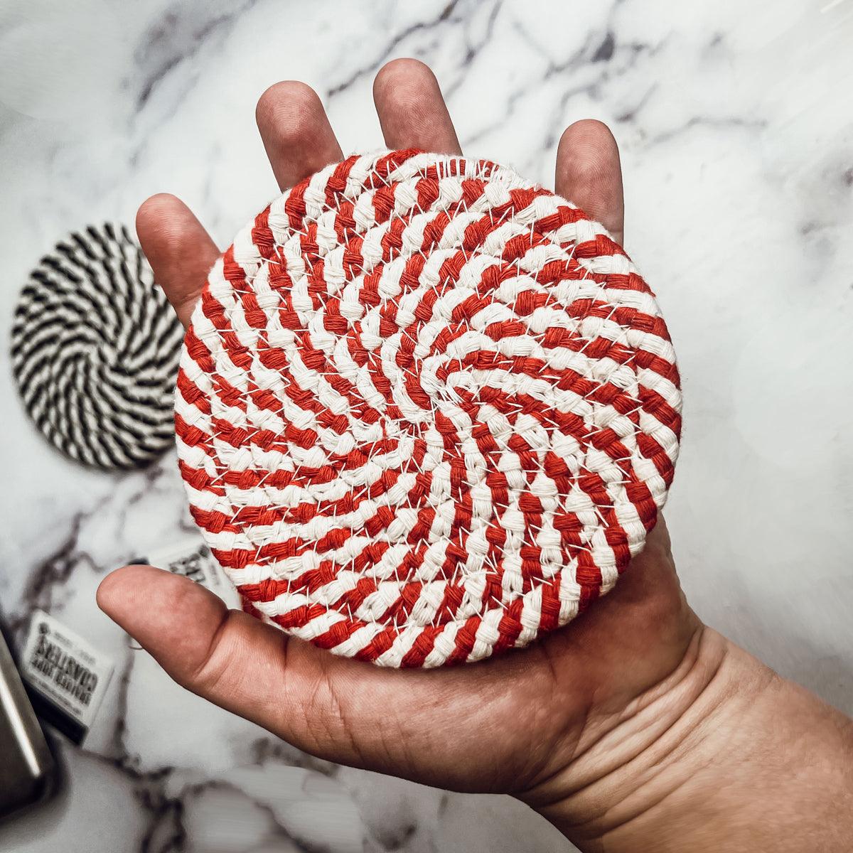 Candy Cane Braided Coasters — Set of 4