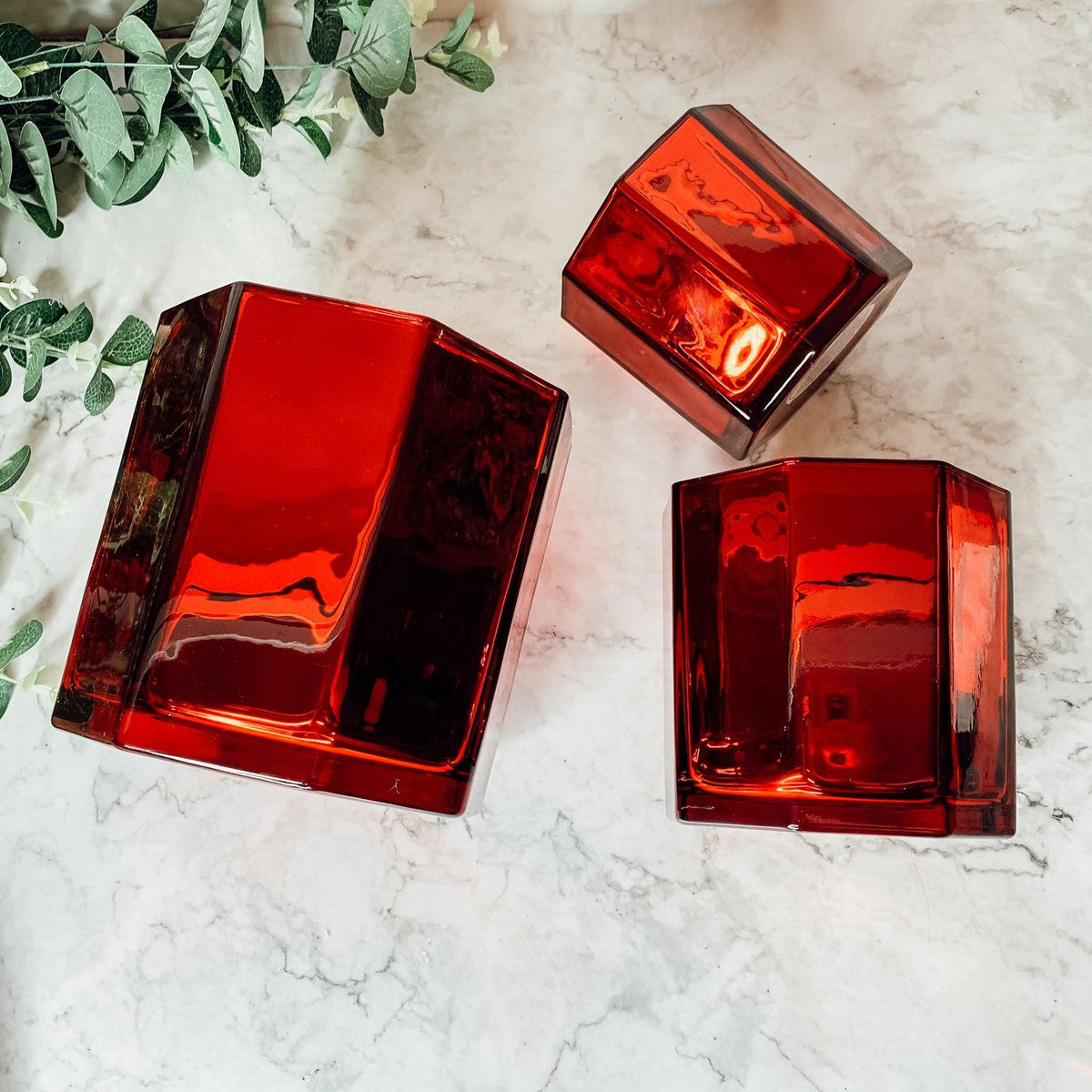 Red & Gold Glass Candle Holder Vase