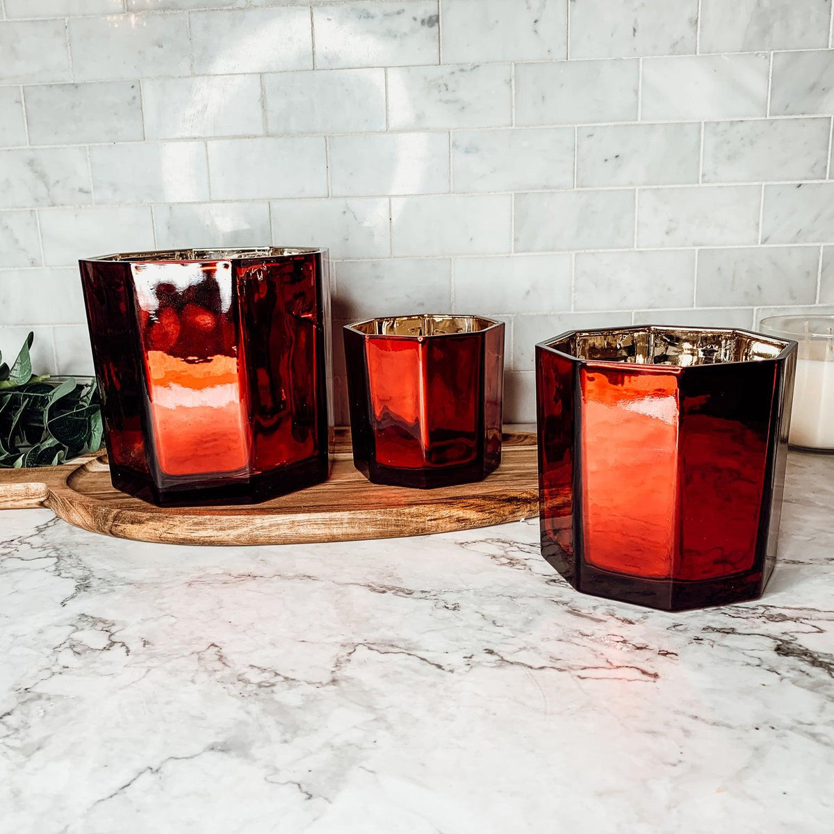 Red & Gold Glass Candle Holder Vase