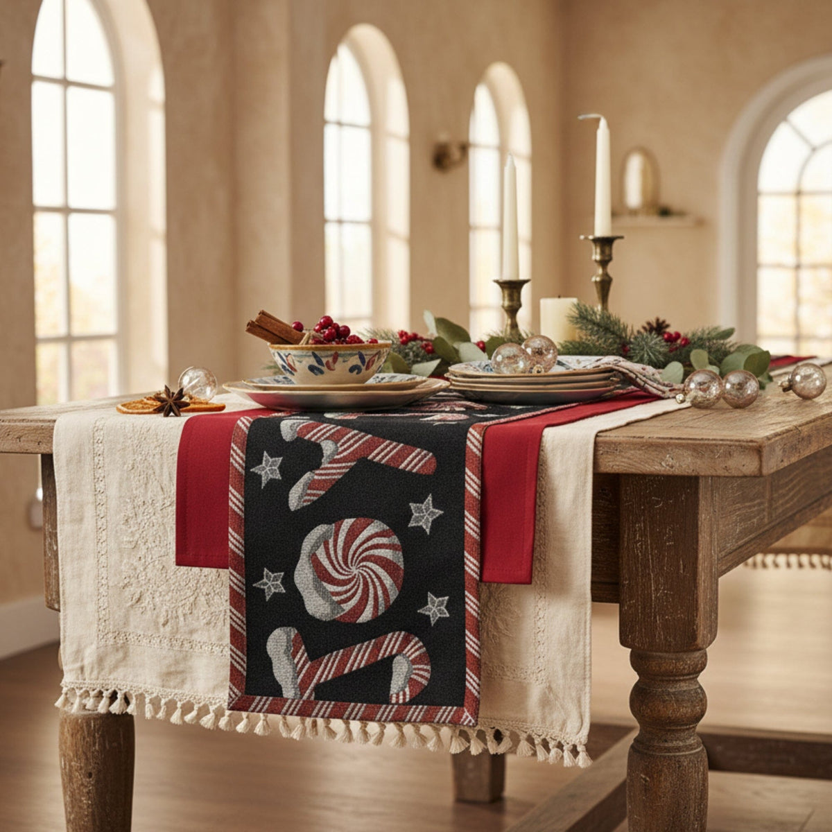 Peppermint Joy Christmas Tapestry Table Runner