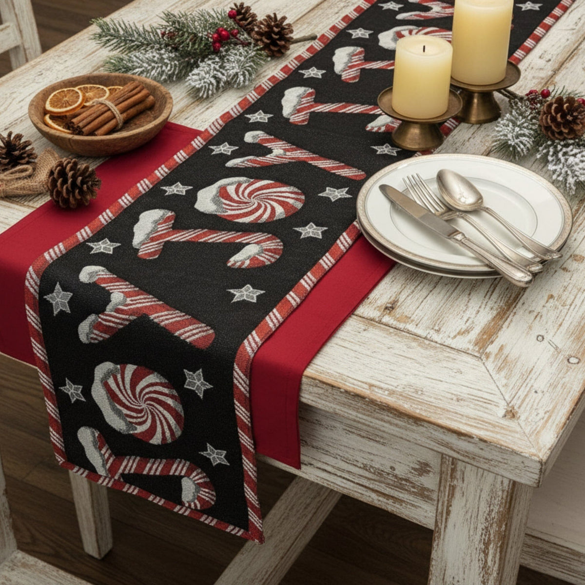 Peppermint Joy Christmas Tapestry Table Runner