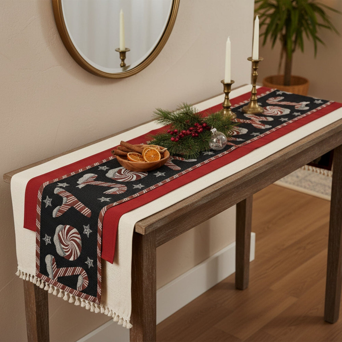 Peppermint Joy Christmas Tapestry Table Runner