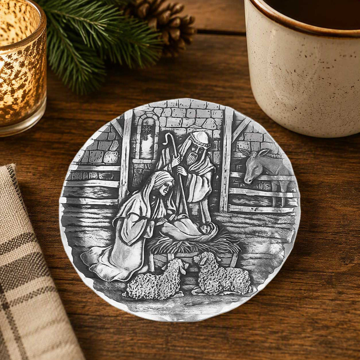 Wendell August Nativity Scene Aluminum Coaster