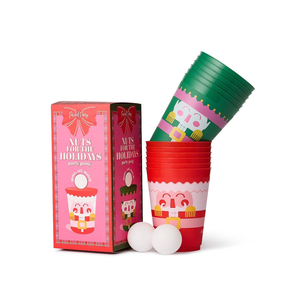 Christmas Nutcracker Pong Party Set — 12 Cups & 2 Balls