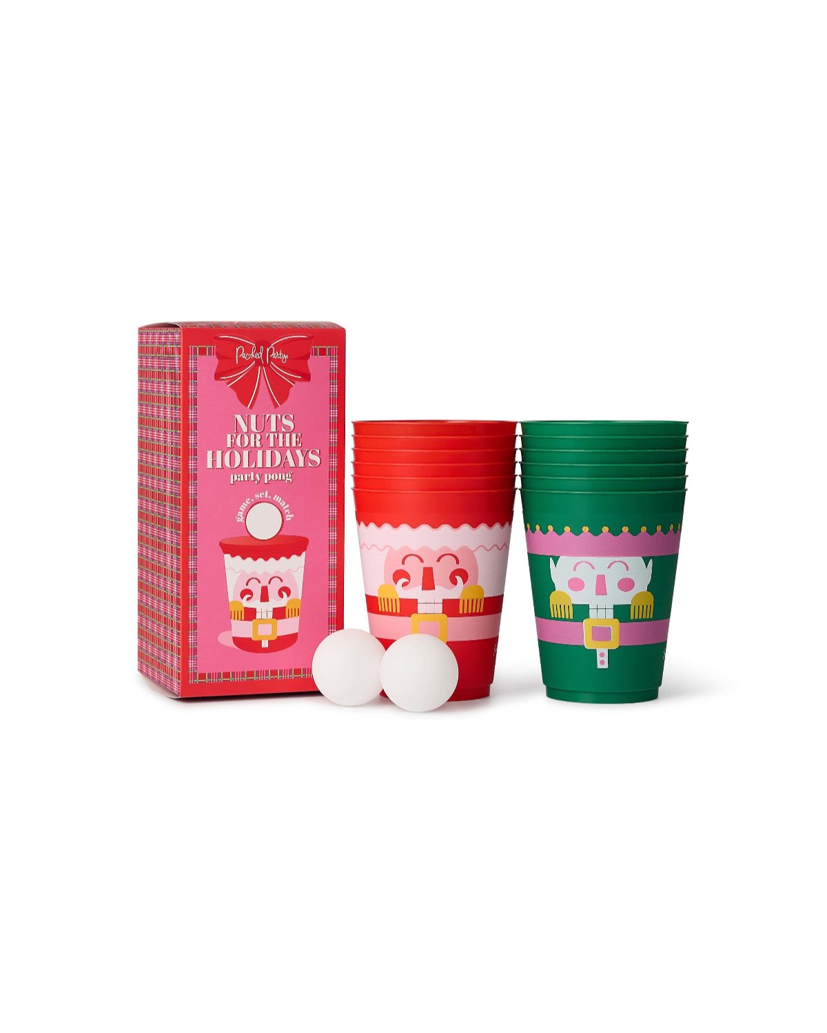 Christmas Nutcracker Pong Party Set — 12 Cups & 2 Balls