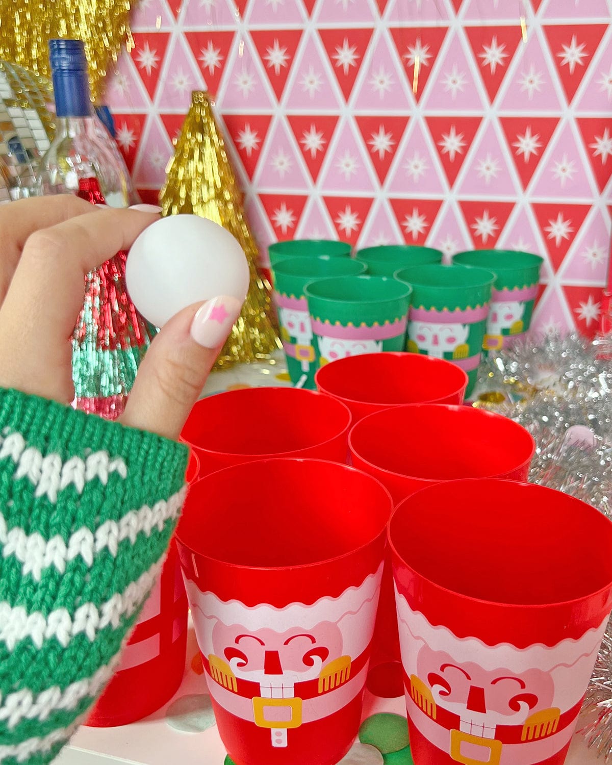 Christmas Nutcracker Pong Party Set — 12 Cups & 2 Balls