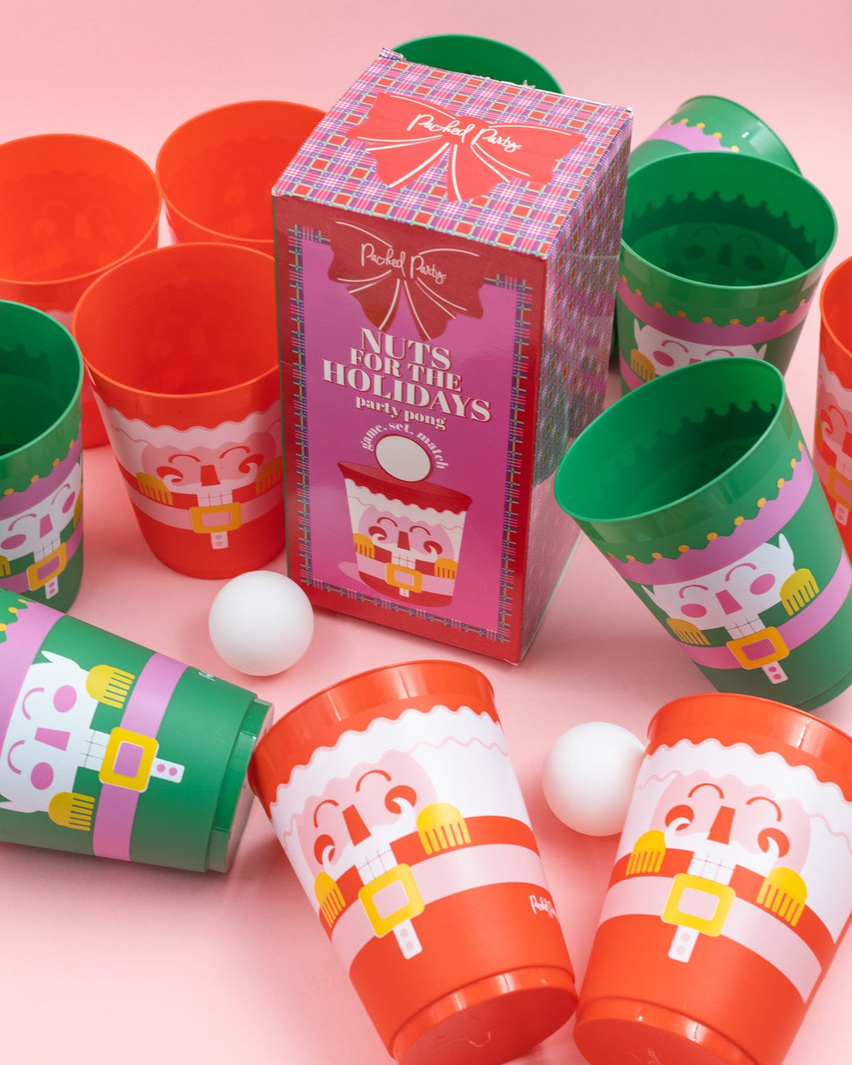 Christmas Nutcracker Pong Party Set — 12 Cups & 2 Balls