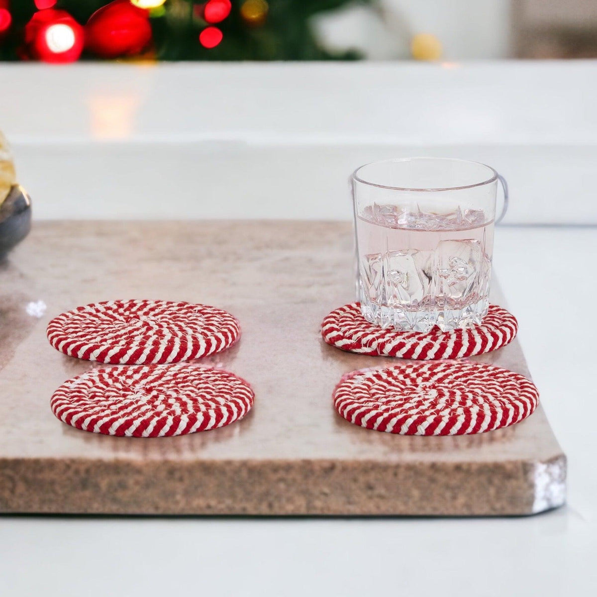 Candy Cane Braided Coasters — Set of 4