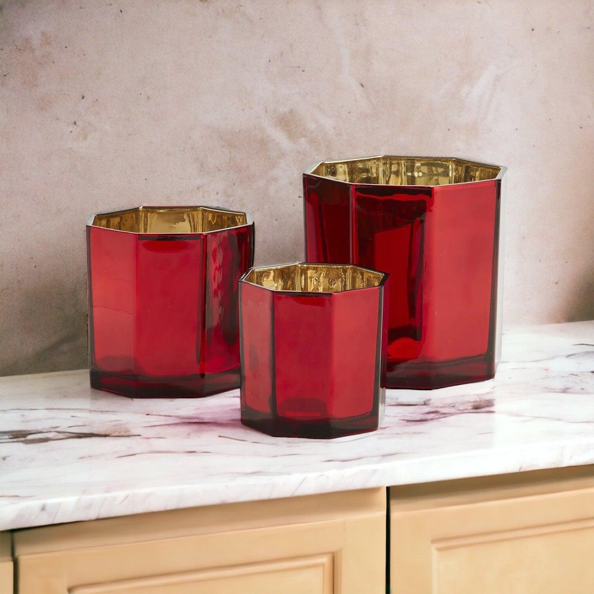 Red & Gold Glass Candle Holder Vase
