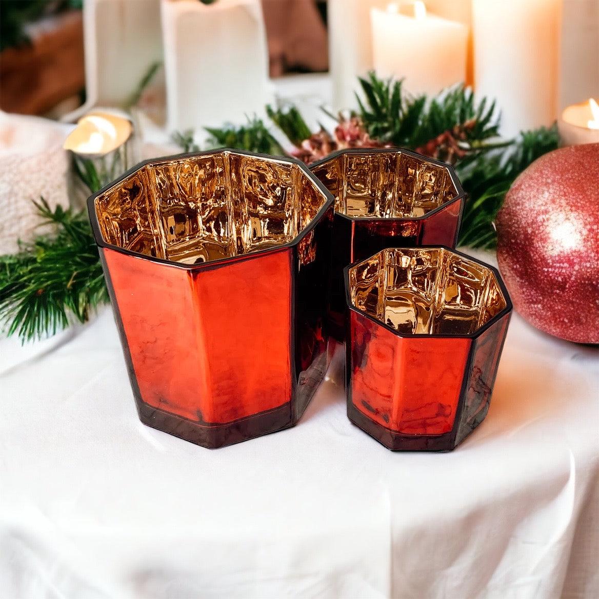 Red & Gold Glass Candle Holder Vase