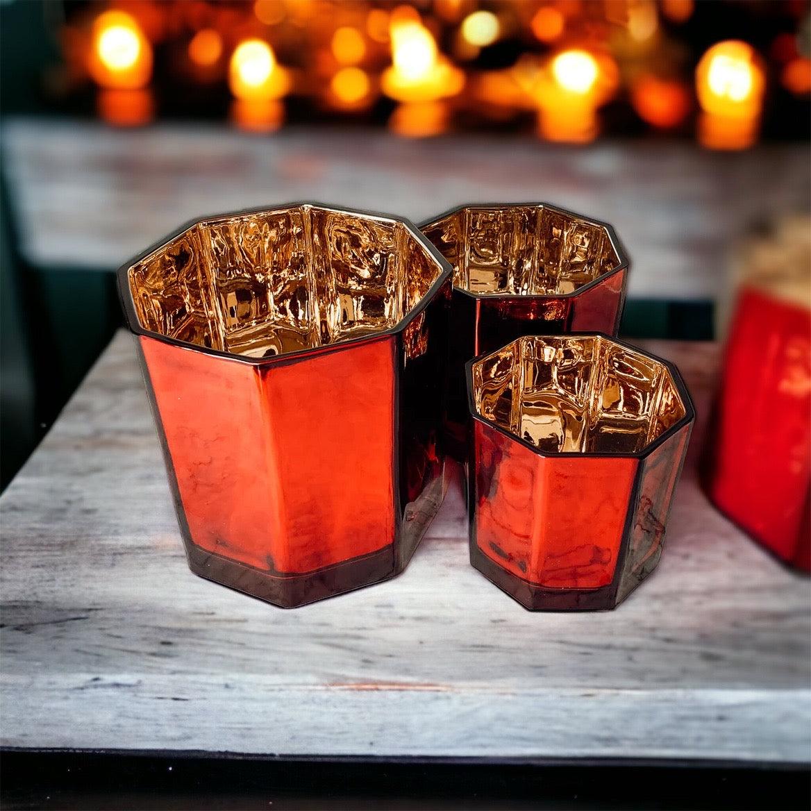 Red & Gold Glass Candle Holder Vase