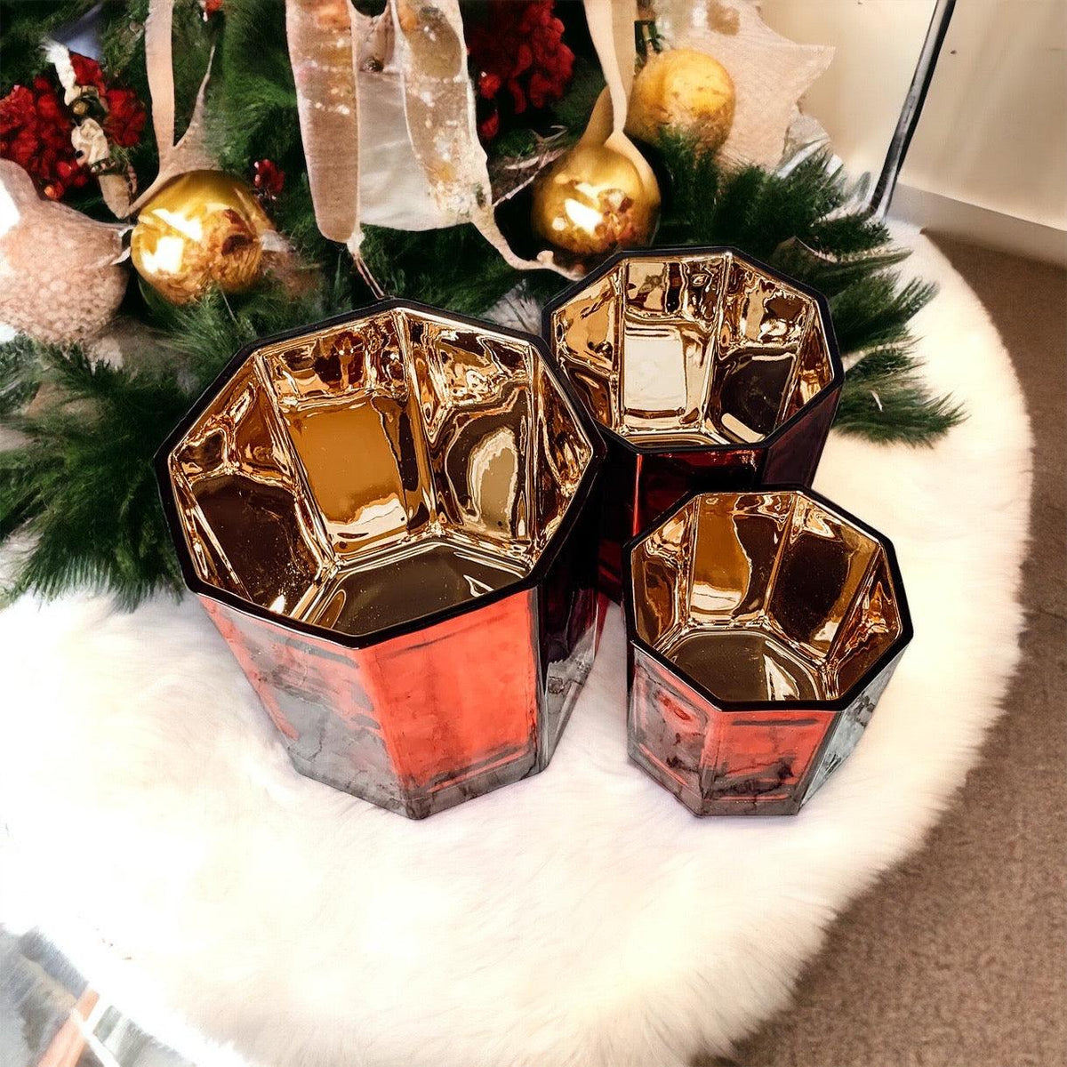 Red & Gold Glass Candle Holder Vase