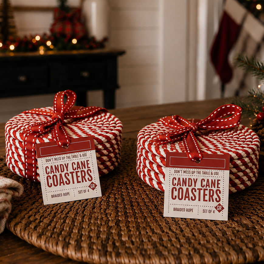 Candy Cane Braided Coasters — Set of 4