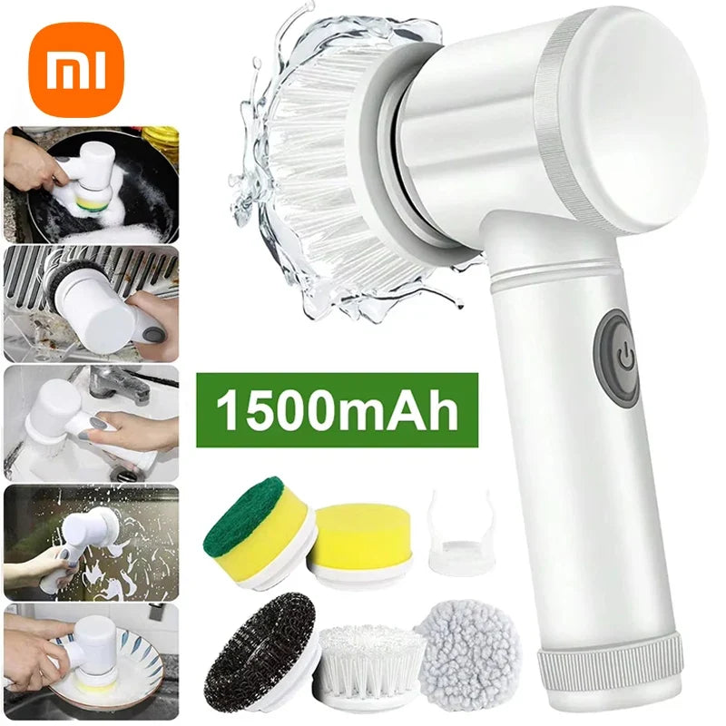 USB Rechargeable Handheld Spin Scrubber with 5 Heads