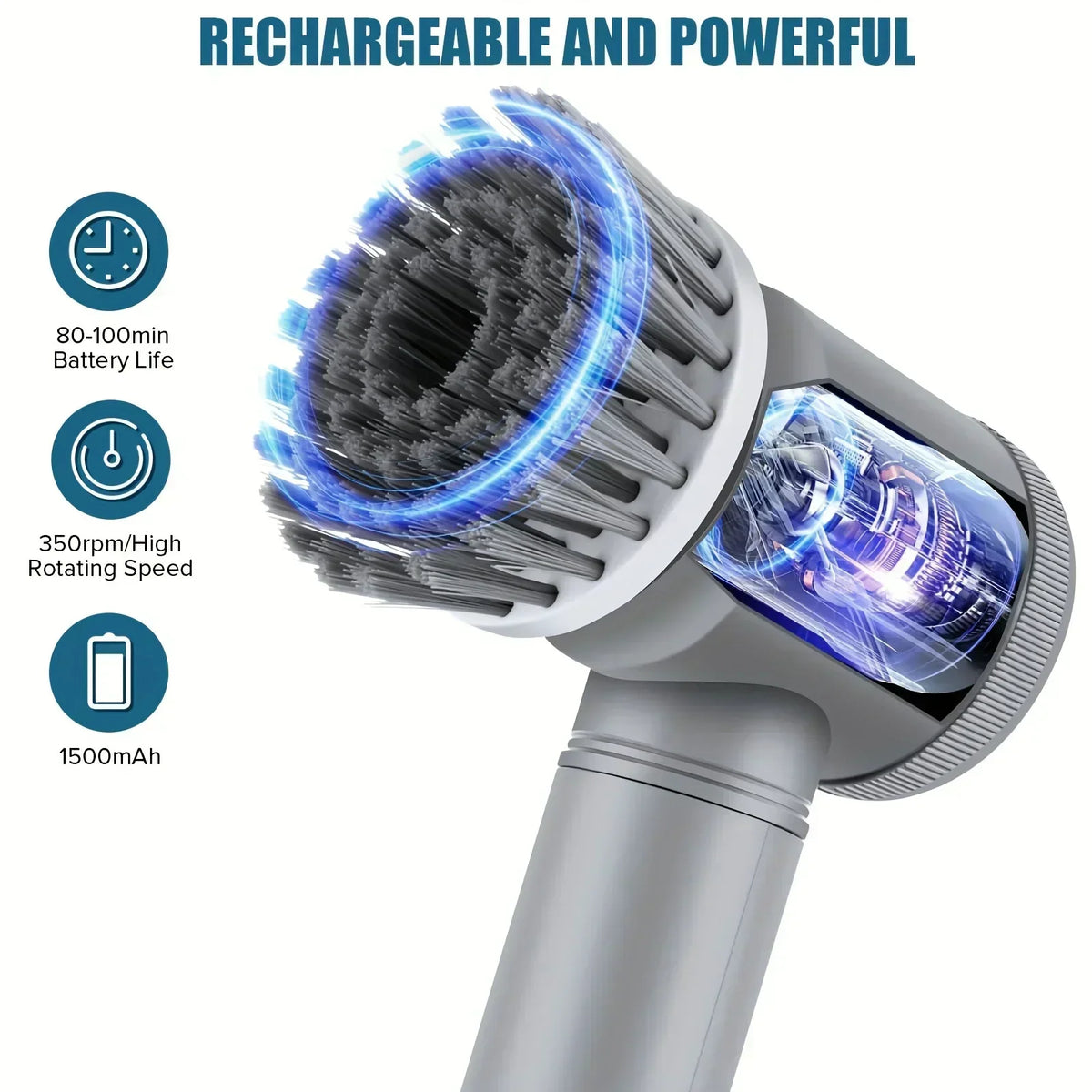 USB Rechargeable Handheld Spin Scrubber with 5 Heads
