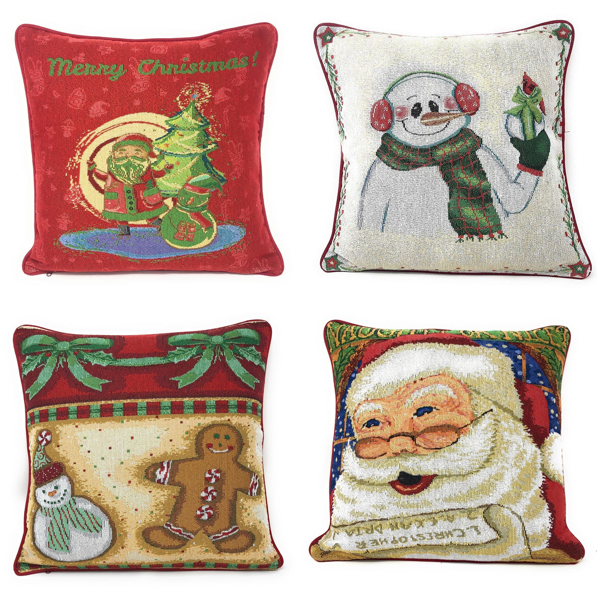 Christmas Tapestry Pillow Covers — Set of 4, 16 × 16 in