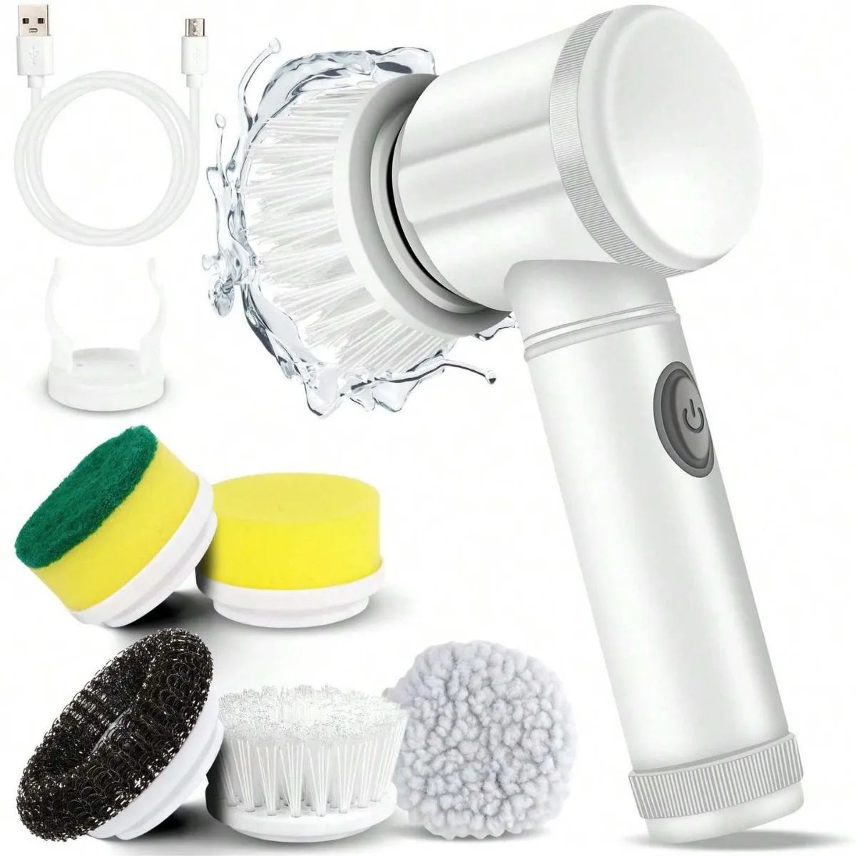 USB Rechargeable Handheld Spin Scrubber with 5 Heads