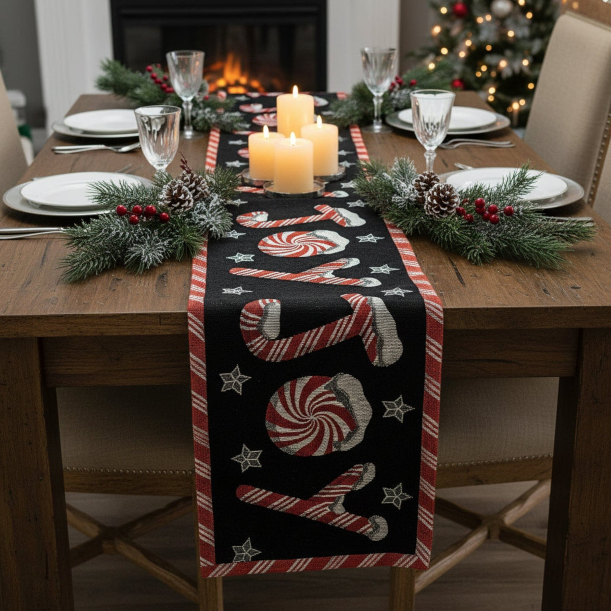 Peppermint Joy Christmas Tapestry Table Runner