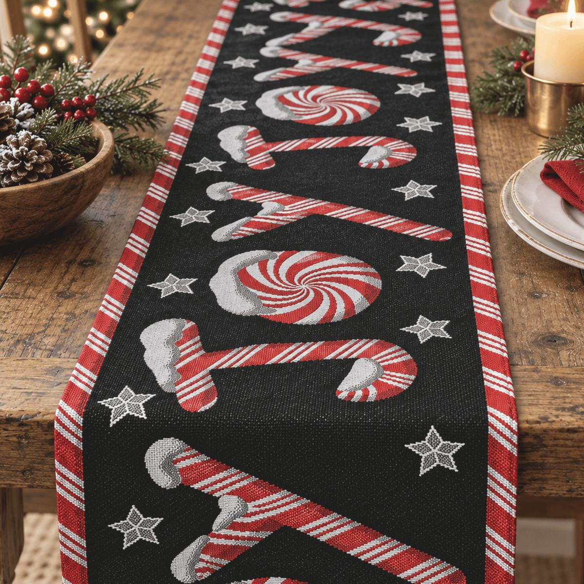 Peppermint Joy Christmas Tapestry Table Runner