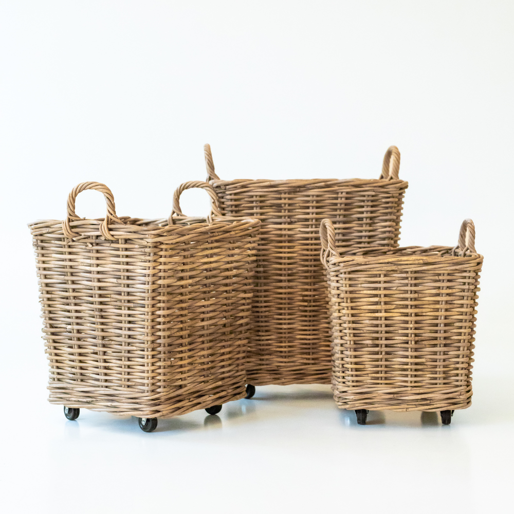 Rolling Rattan Storage Basket