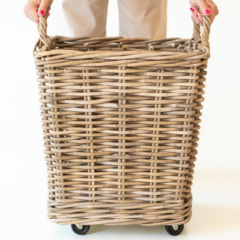 Rolling Rattan Storage Basket