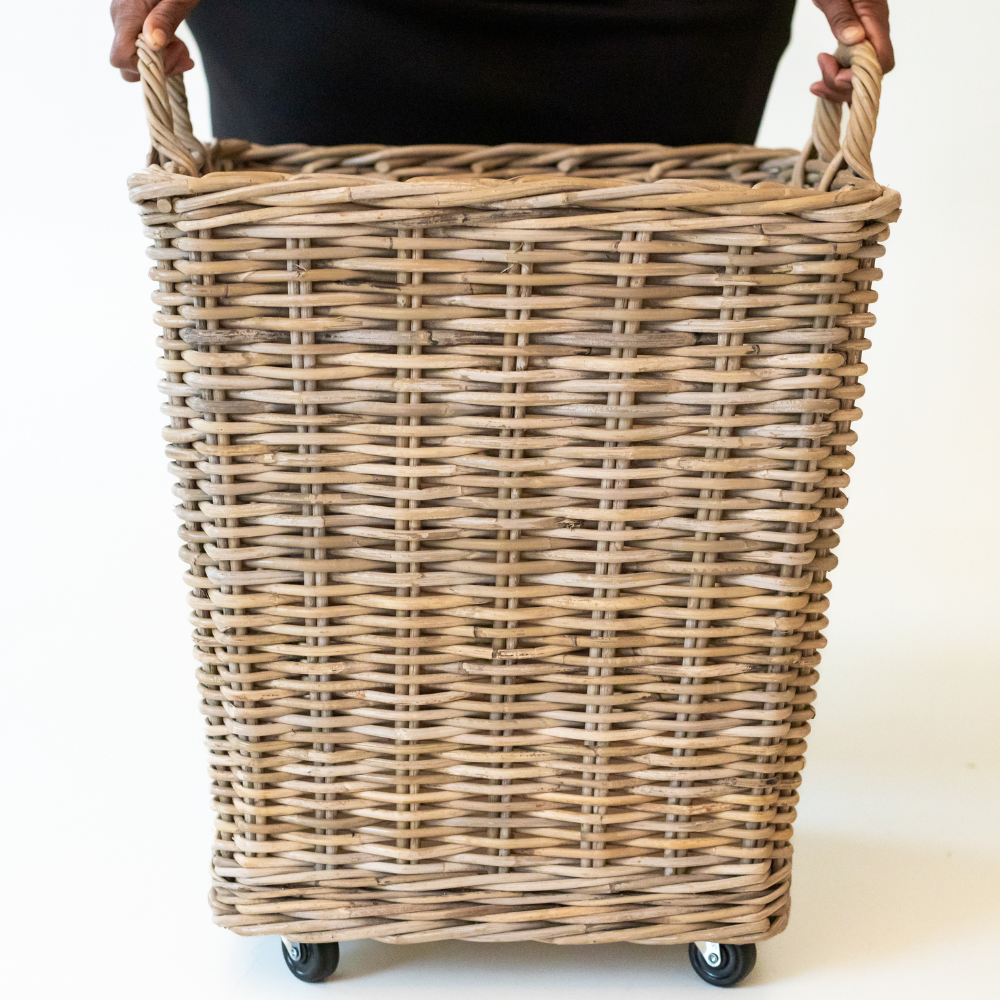 Rolling Rattan Storage Basket